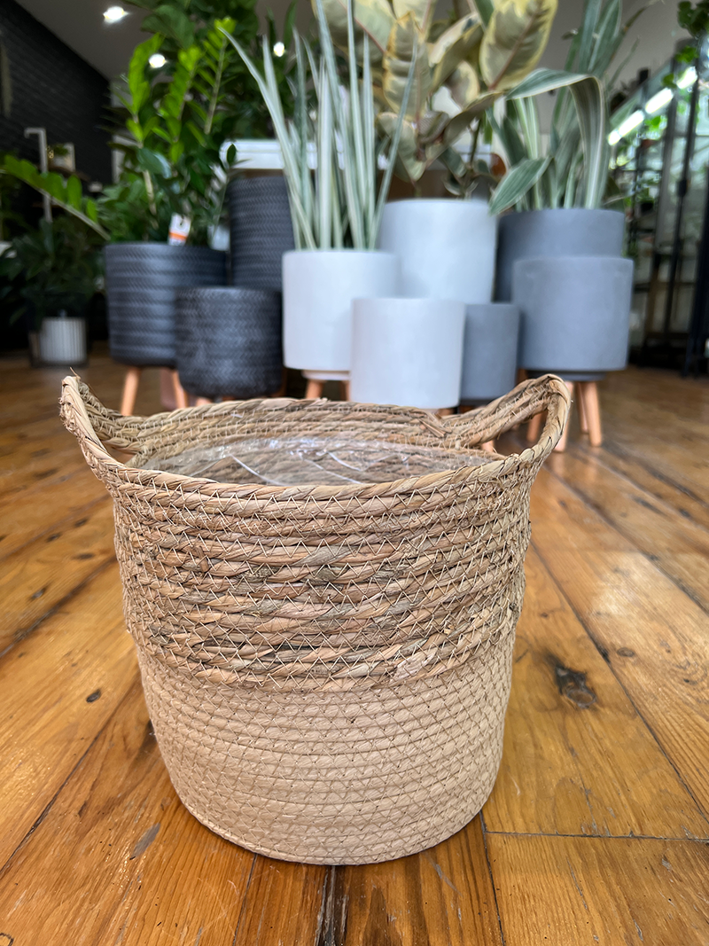 Natural and Beige Grass Basket With Handles