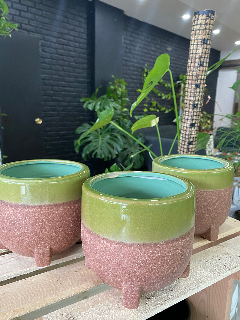 Celery/Brown Ceramic Drip Glazed - 4